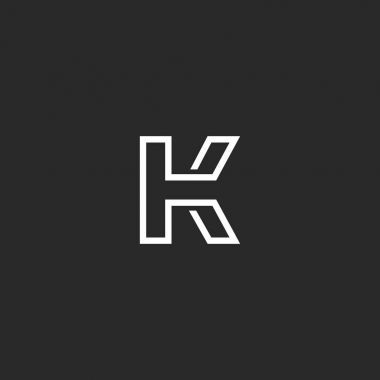 K harfi logo monogram, ince monoline stili en az işareti, doğrusal tipografi tasarım öğesi amblemi mockup