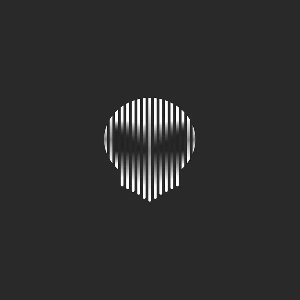 Schedel logo gestreepte stijl grunge illustratie geest schaduw. Vorm van de kop van de dunne lijnen van het zwart-wit de phantom op donkere achtergrond. — Stockvector
