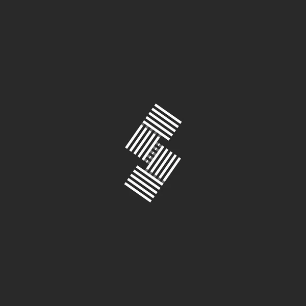 S 로고 모노 그램 병렬 흑백 줄무늬 겹치는 라인 선형 디자인 요소. 크리에이 티브 아이디어 명함 상징 미니 스타일에 대 한 초기. — 스톡 벡터