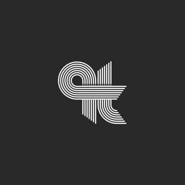 Küçük harf qt harfler fikir logo adının baş harfleri monogram, hipster t ile q simgeleri, düz paralel ince çizgileri minimalizm tarzı amblemi