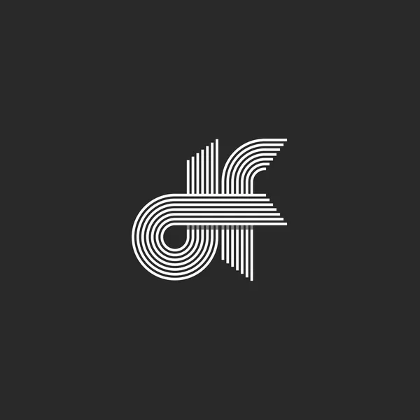 Logo monogram df harfleri küçük harf kombinasyonu d ve f anahat baş harfleri görsel adı fd amblemi, paralel mahsup ince çizgileri stili bağlı — Stok Vektör