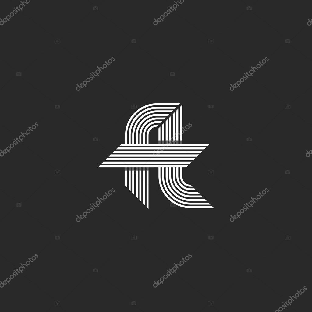 Letters ft logo idea monogram, linked hipster f and t symbols, overlapping thin parallel lines emblem modern style