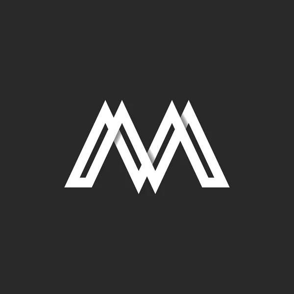 Letter M logo moderne monogram, papier lint materiaalontwerp style, identiteit eerste embleem mockup, overlappende witte strepen met schaduwen — Stockvector