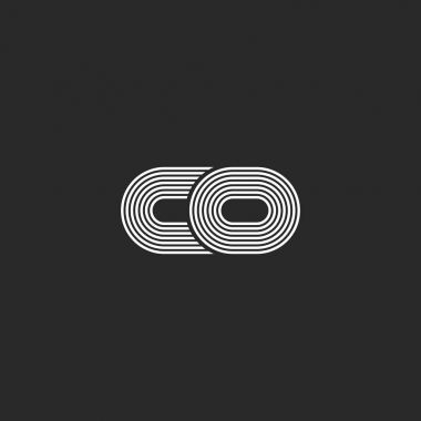 Birlikte iki küçük harf c ve o yaratıcı co logo monogram, siyah ve beyaz paralel ince çizgiler modern baş harfleri amblemi.