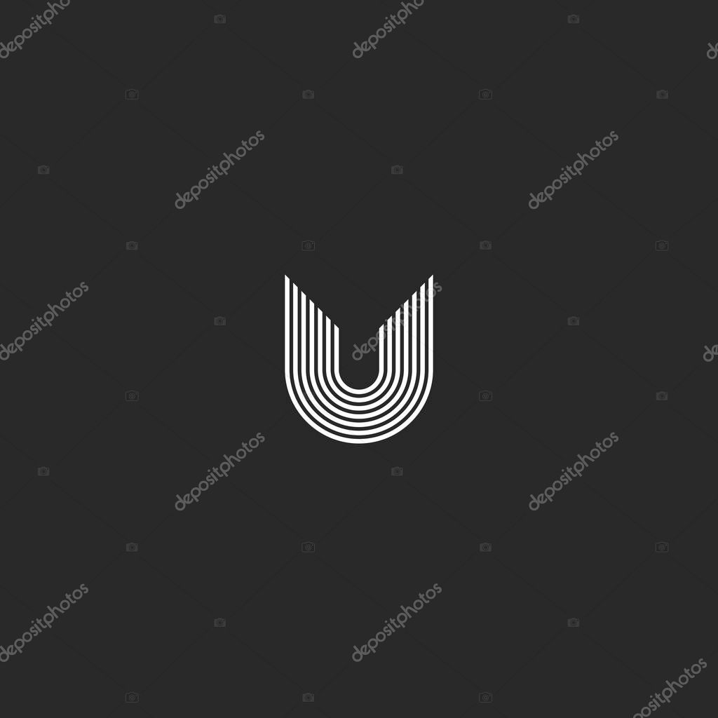 Letter U logo monogram creative idea. Thin lines typography art design element. Initial emblem for business card.