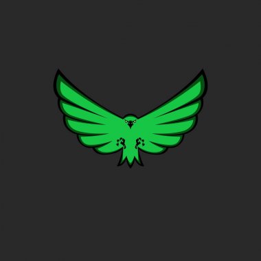 Kartal maskot amblemi esport takım, modern Yazdır T-shirt şablonundaki amblemi için yeşil renk yayılan kuşla önden görünümü kanatlar, pençeleri ve pençeleri