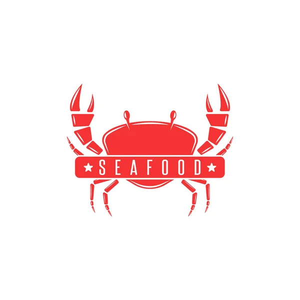Red crab logo silhouette of a crustacean, seafood menu emblem, fresh crab meat advertising banner — Stock Vector