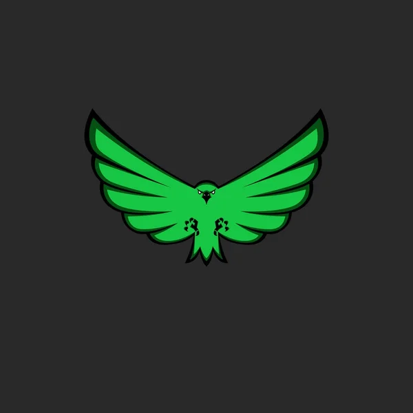 Ігл талісман емблема зеленого кольору для команди ескорту, сучасний логотип для друку на шаблоні футболки, вид спереду птаха з розлогі крилами, лапами та кігтями — стоковий вектор