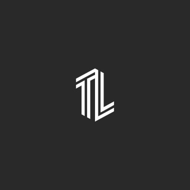 TL harf logo, birlikte iki büyük harf T ve L düğün amblemi Lt monogram, izometrik paralel çizgiler adının baş harfleri