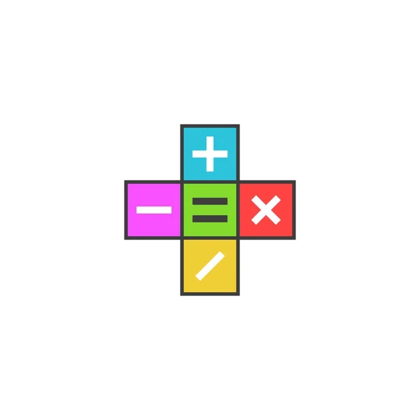 Matematica logo calcolatrice, simboli matematici più, meno, sottrarre, moltiplicare, equivale icona sulle piastrelle colorate, semplice pittogramma piatto moderno per app mobile — Vettoriale Stock