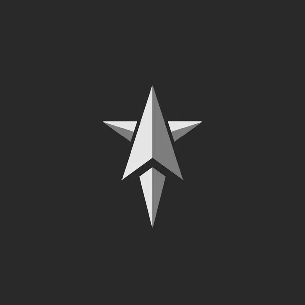 Vliegtuig-logo in de abstracte stervorm, opstarten richting pijlsymbool, succesvolle raket lanceren — Stockvector
