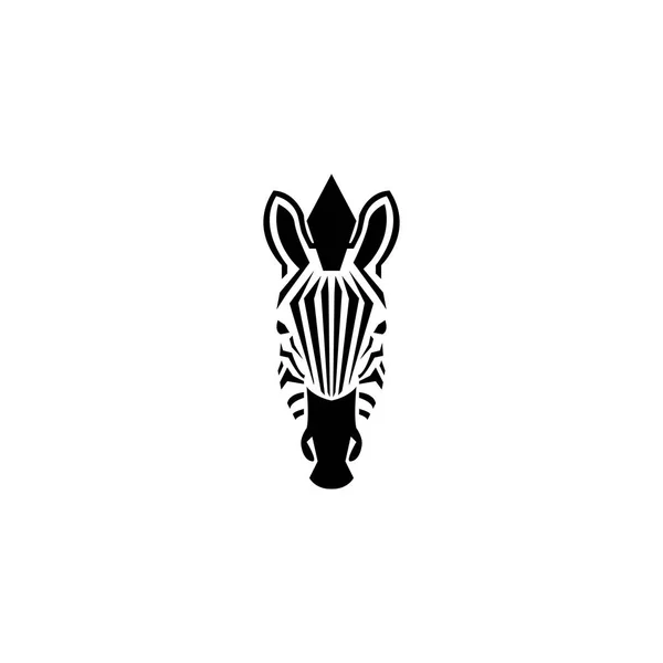 Ilustración de estilo de espacio negativo con logo de cabeza de cebra. Vista frontal silueta cebra africana retrato rayas blanco y negro tipografía elemento de diseño . — Vector de stock