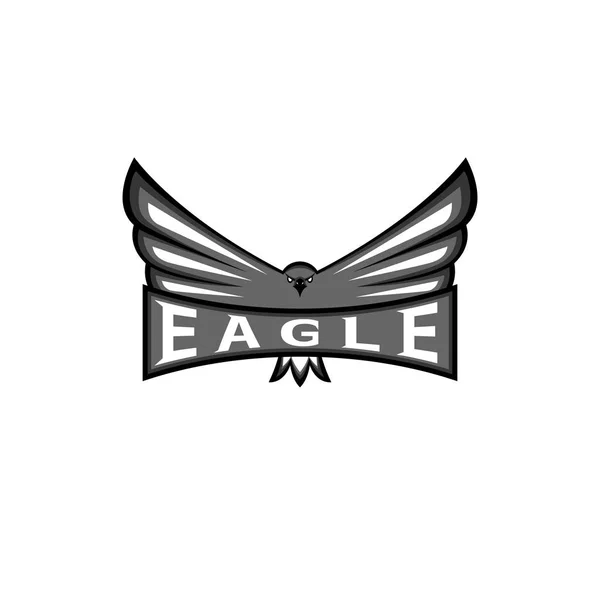 Logo aigle écarter les ailes, emblème de mascotte de sport de faucon, oiseau prédateur t-shirt imprimé élément de conception — Image vectorielle