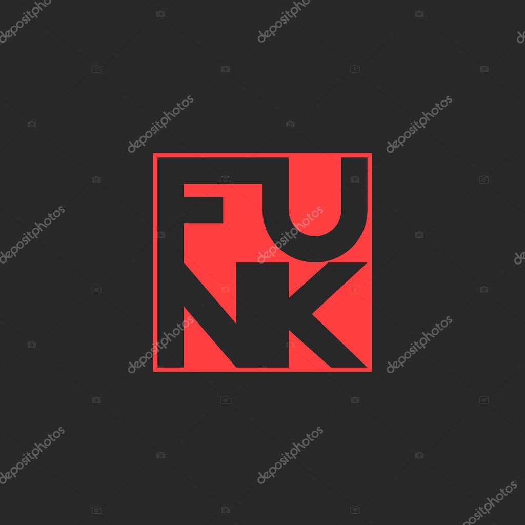 Funk music logo. Musical t-shirt print lettering typography red graphic design element for party poster, banner, flyer, sticker hipster emblem.