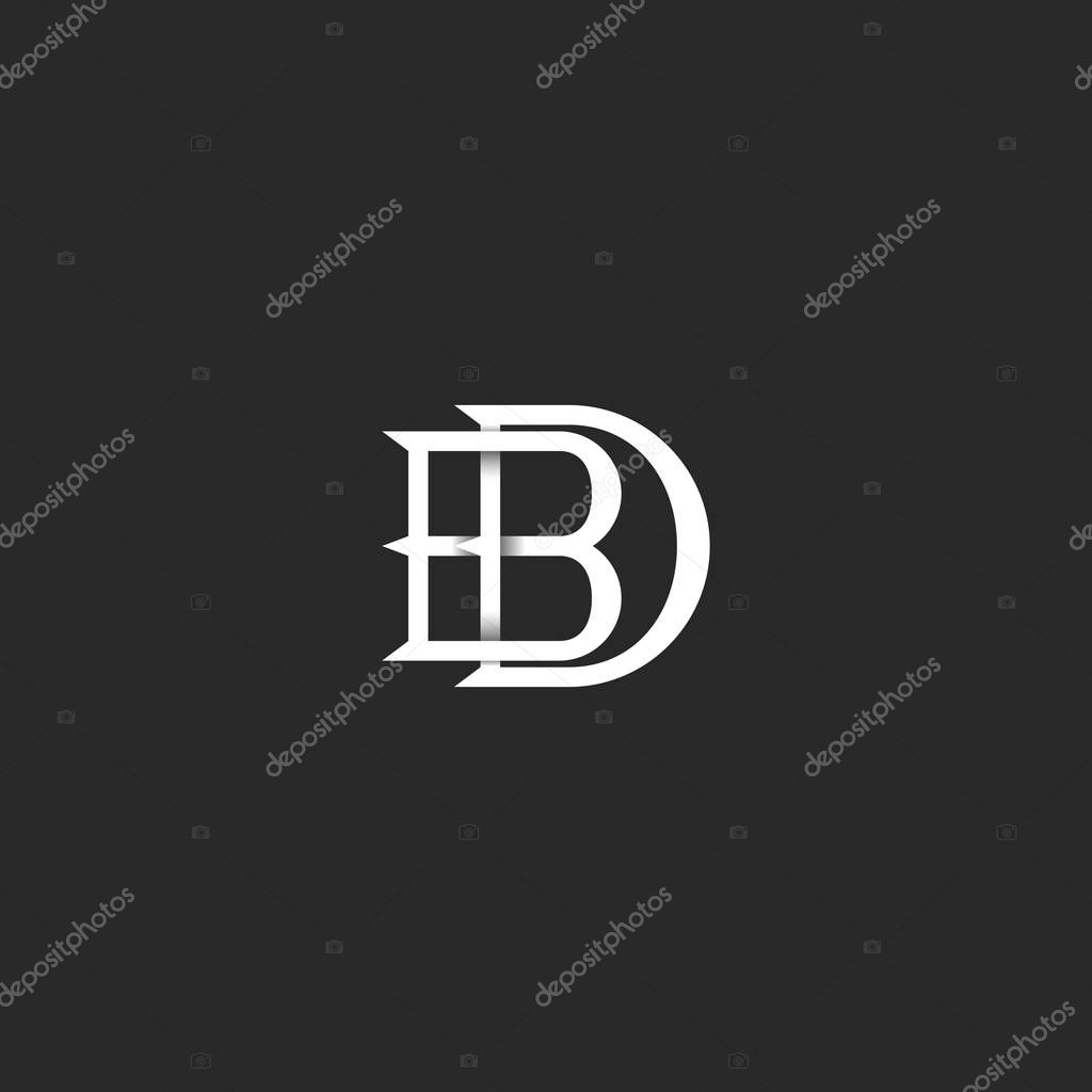Letters BD logo monogram, hipster mark for wedding invitation, overlapping linked letters B and D, DB initials for business card