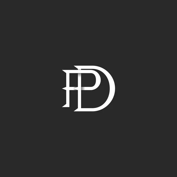 Logo Letters PD monogram inisial linear hitam dan putih, tumpang tindih dua huruf terkait P dan D undangan pernikahan DP desain retro lambang . - Stok Vektor