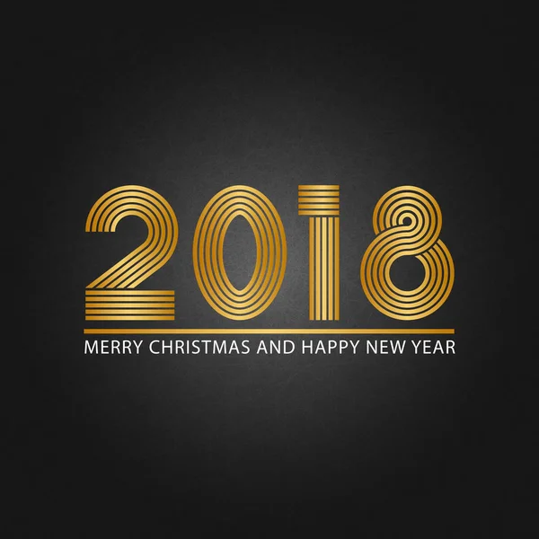 2018 Happy New Year and Merry Christmas shiny golden text shabby texture black background. Приглашение на праздник, поздравительная открытка, обложка календаря, баннер, плакат или листовка — стоковый вектор