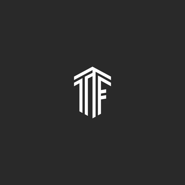 Logo Tf brieven monogram, lijn kruising kalligrafische isometrische lineaire minimalistische stijl embleem Ft initialen, gekoppelde hoofdletters F en T typografie ontwerpsjabloon element — Stockvector