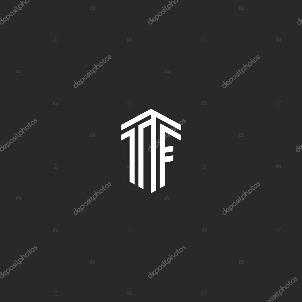 Logo TF letters monogram, line intersection calligraphic isometric linear minimal style emblem FT Initials, linked capital letters F and T typography design element template