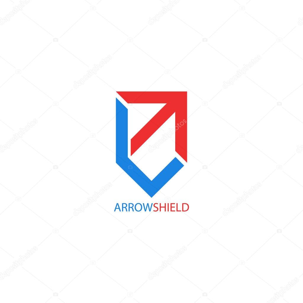 Arrow logo shield shape, creative symbol growth, reliability and stability for financial success business