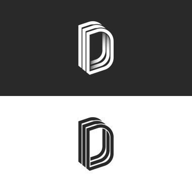 D harfi logo monogram izometrik satırları geometrik şekil, yaratıcı fikir perspektif anahat Ddd baş harfleri sembolleri, modern tipografi tasarım öğe şablonu.