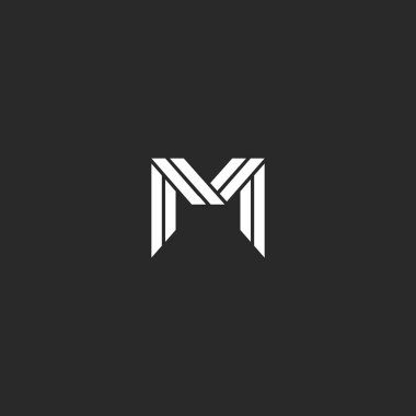 Zarif mektup M logosu monogram tasarım. Lüks satırları birbirinin içine girme siyah ve beyaz doğrusal yaratıcı Mm düğün kartı amblemi.