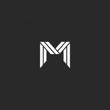 Elegant letter M logo monogram design. Luxury black and white interweaving lines linear creative MM wedding card emblem. clipart