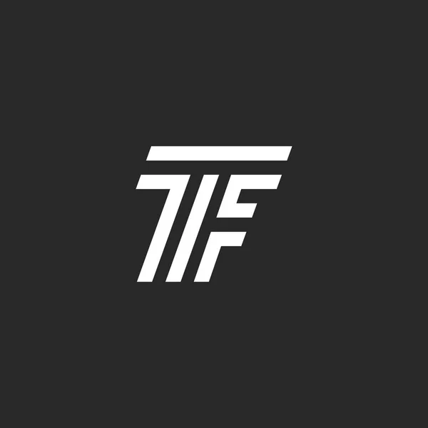 Logotipo de la letra TF del monograma, ligado dos letras mayúsculas T y F emblema estilo lineal blanco y negro, iniciales FT tipografía elemento de diseño para tarjeta de visita — Vector de stock