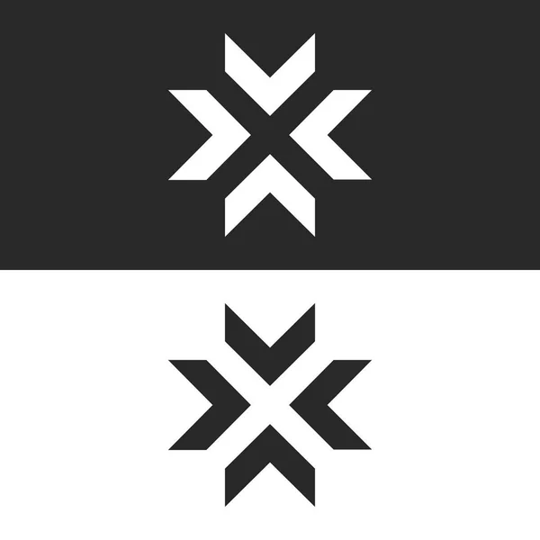 Converge arrows logo mockup, letter X shape black and white graphic concept, intersection 4 directions in center crossroad creative resize icon — Stock Vector