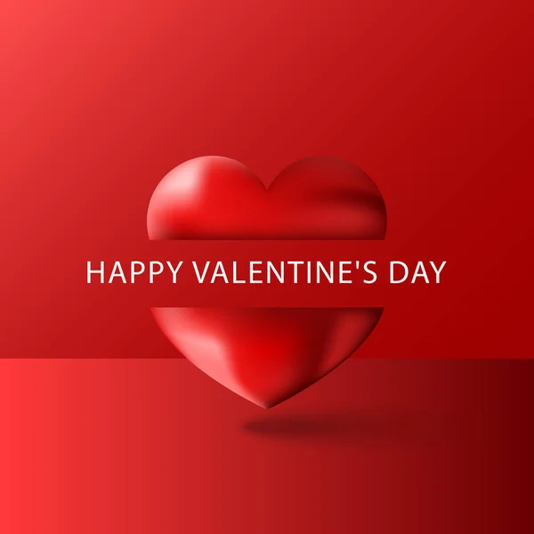Happy Valentines Day text greeting card blank, purple volumetric 3d heart divided by a slogan on a red background, complimentary or poster romantic party. — Stock Vector