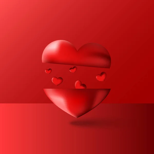 Happy Valentines day kunstwerk achtergrond met levitatie rood vele harten. Romantische mooie design voor Moederdag wenskaart of banner. Vector art 3d illustratie. — Stockvector