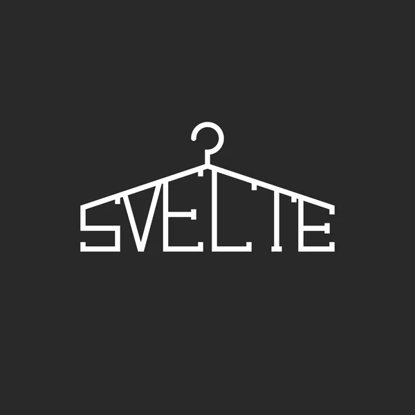 Logo toko busana dengan huruf halus berbentuk gantungan pakaian. Atelier, penjahit atau desainer logotype - Stok Vektor