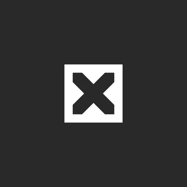 Mockup letra X logo monograma, estilo minimalista línea de arte elegante inicial en la forma geométrica cuadrada estilo de espacio negativo emblema simple — Vector de stock