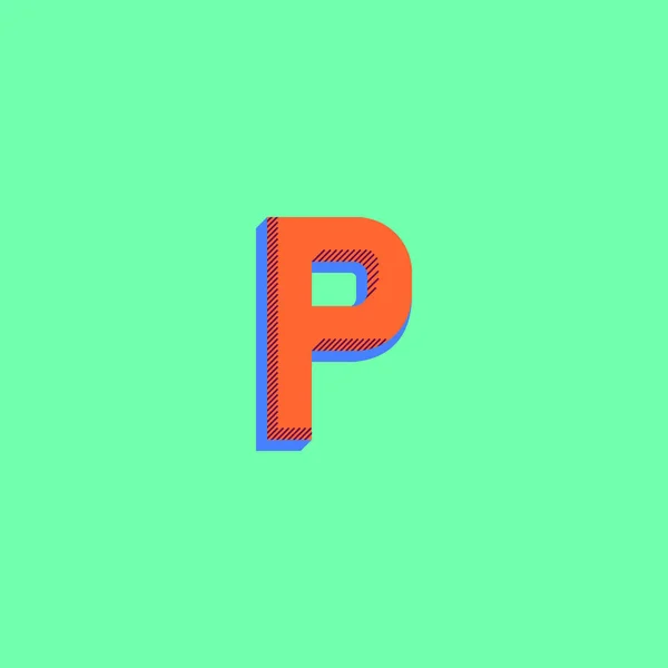 P の文字ロゴ レトロ スタイル、創造的なハーフトーン タイポグラフィ印刷記号 — ストックベクタ