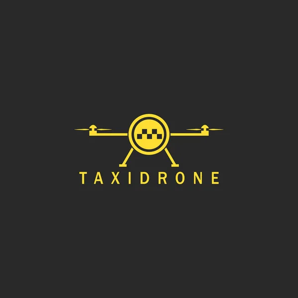 Simulación del logo del taxi volador, innovación de estilo mínimo tecnología de transporte aéreo de la ciudad concepto de quadrocopter emblema de etiqueta engomada simple amarillo — Archivo Imágenes Vectoriales