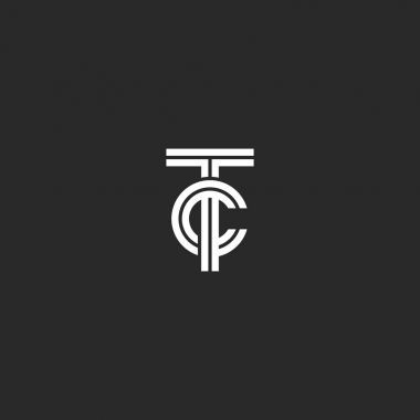 TC logosu, hipster baş harfleri Ct monogram kartvizit veya düğün davetiyesi, siyah ve beyaz kombinasyonu iki mektup T ve C line tasarım öğesi için