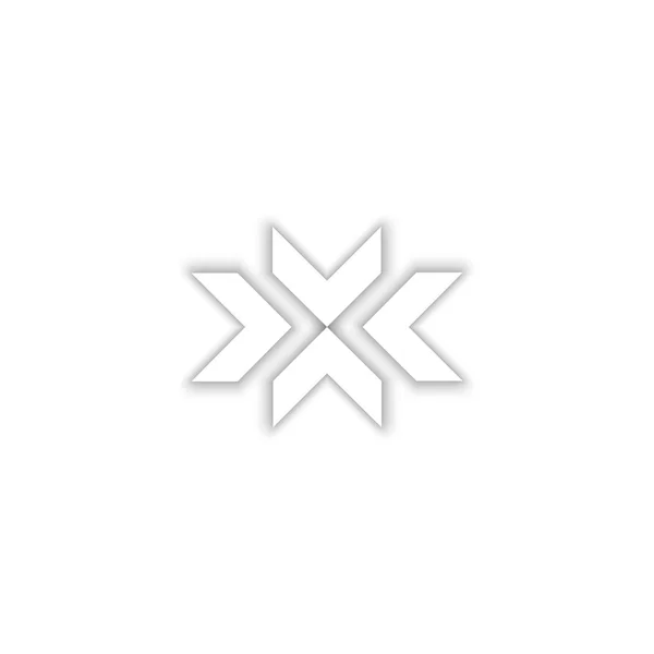 Logotipo de setas convergentes na forma da letra X símbolo, emblema 3D da forma abstrata com sombra — Vetor de Stock