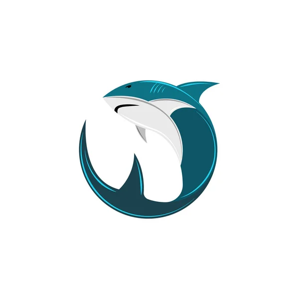 Логотип акулы круглой формы, абстрактный силуэт океанского животного хищника, икона рыбы — стоковый вектор