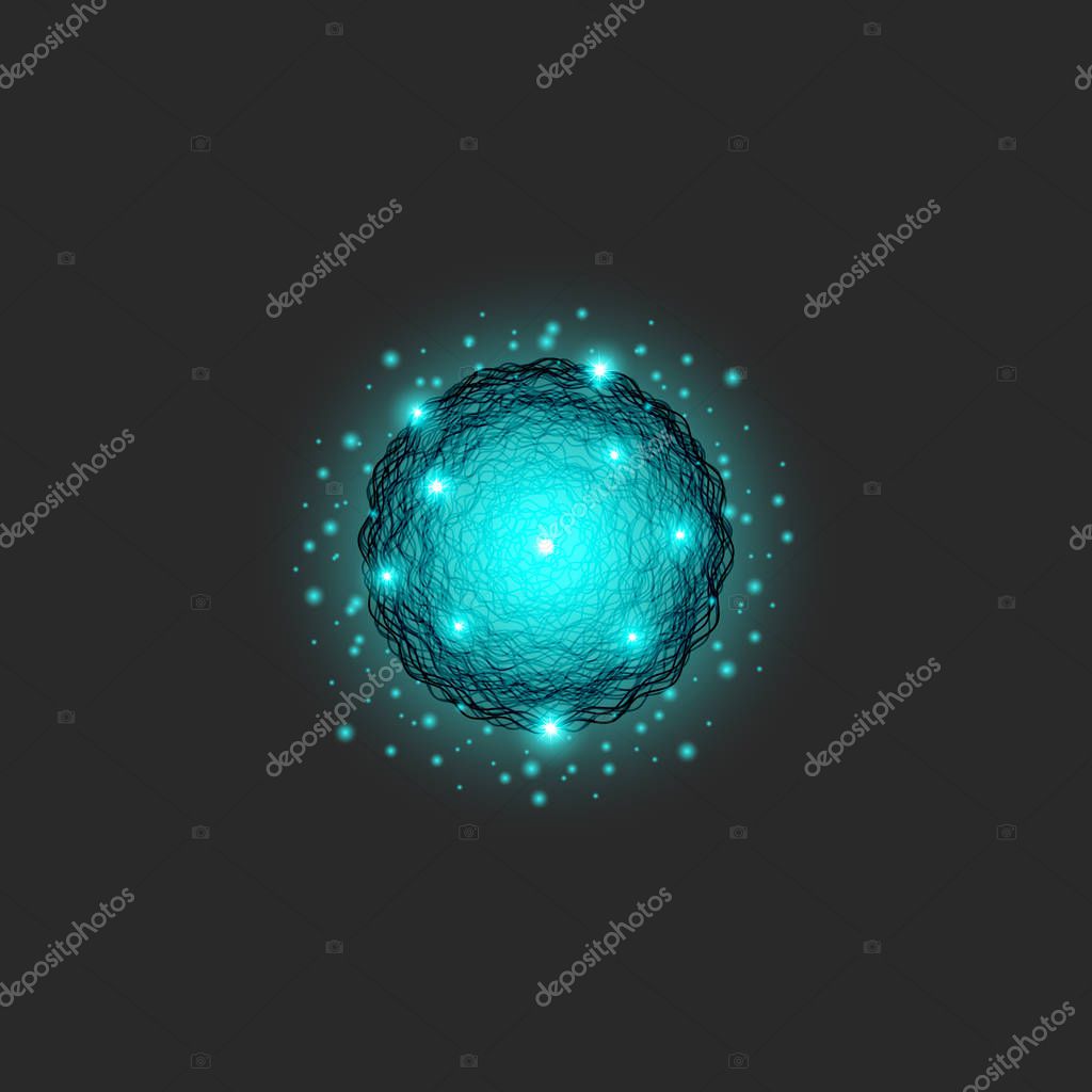 A clot of energy logo is a substance of blue color, circle shapes dynamic particle series, science fractal round texture