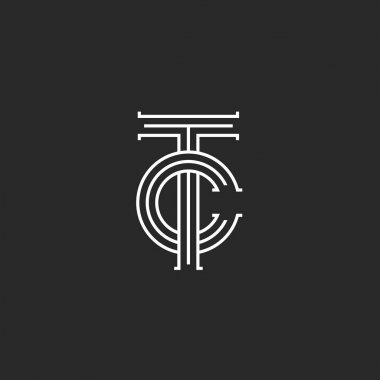 Tc logo monogram, ince çizgiler Ct baş harfleri amblemi, doğrusal tarzı iki mektup T ve C kombinasyonu çakışan harf