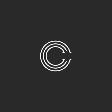 C harfi logo monogram, en az tarzı doğrusal amblemi, siyah ve beyaz paralel çizgiler basit amblem