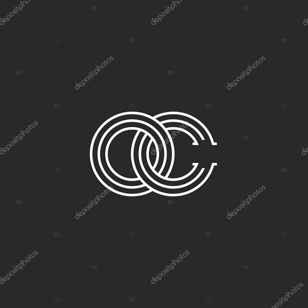 Two intersection letters OC logo monogram, CO emblem infinity symbol, O and C initials loop shape