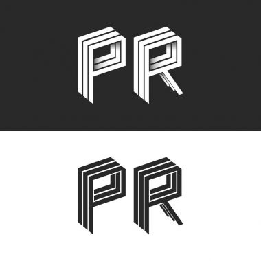 Harf P ve R logo izometrik amblemi sembolü mockup, harfler izometrik monogram 3d geometrik şekil çizgileri ilk kartvizit amblemi ayarla
