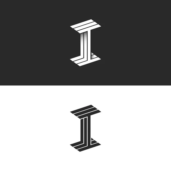 Letra I logotipo símbolo isométrico monograma moderno, linhas paralelas preto e branco, impressão inicial estilo linear para tipografia — Vetor de Stock