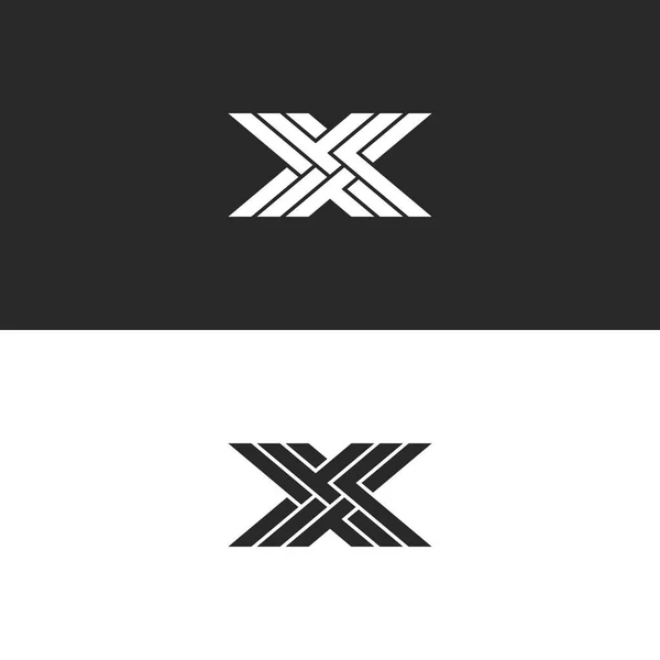 Logo X monograma letra maiúscula, emblema linear inicial de identidade para cartão de visita, preto e branco linhas sobrepostas padrão de tecelagem — Vetor de Stock