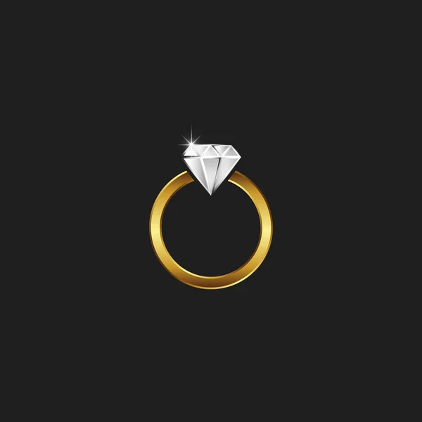 Um anel dourado com um logotipo de diamante, uma jóia espumante em uma moldura de ouro, o emblema limpo de uma oficina de jóias . — Vetor de Stock