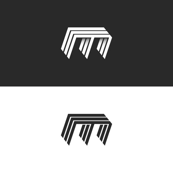 M ロゴ小文字、3 d 現代モノグラム アイデンティティ エンブレム等尺性ラインの構築図形 — ストックベクタ