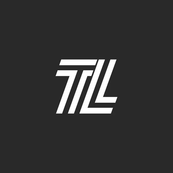 Logo TL字母标识，黑白平行线创作首字母LT，简单的两个字母T和L标志 — 图库矢量图片