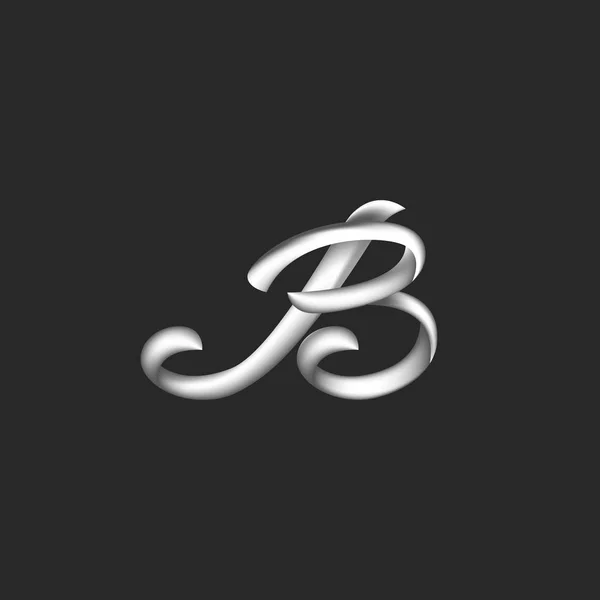 Monogram B betű logó, háromdimenziós fémes identitás kezdeti szimbólum ezüstös anyagból — Stock Vector