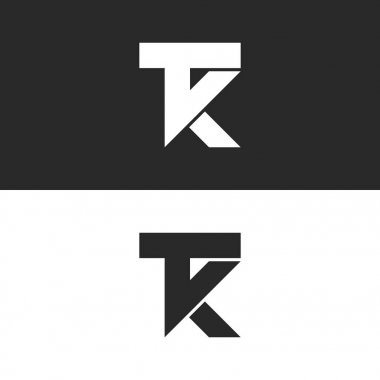 Harfler Tk logo monogram, birlikte iki mektup T ve K harfleri, en az stil Kt kimlik işareti amblemi siyah ve beyaz tasarım